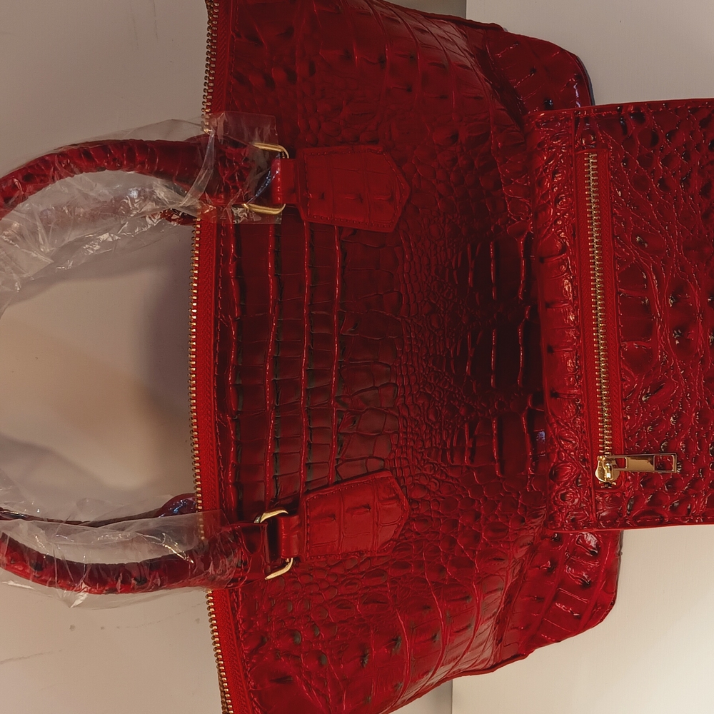 Red Crocodile-Embossed Women's Bag